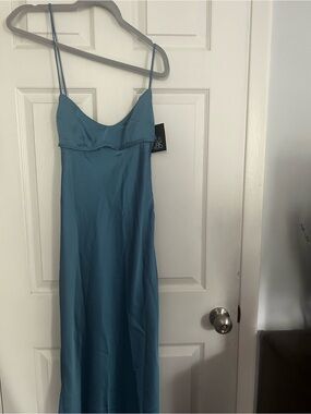 Satin Teal Spaghetti-Strap Dress. Prom or "formal"